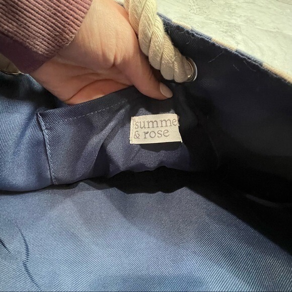 Summer & Rose Fab Fit‎ Ikat Fun Tote Bag 18 x 14 Large Blue & Cream - Picture 3 of 3